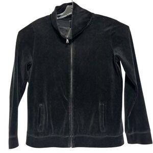 Talbots Track Jacket Women Black Velour Full Zip Athleisure Soft Sporty Y2K S